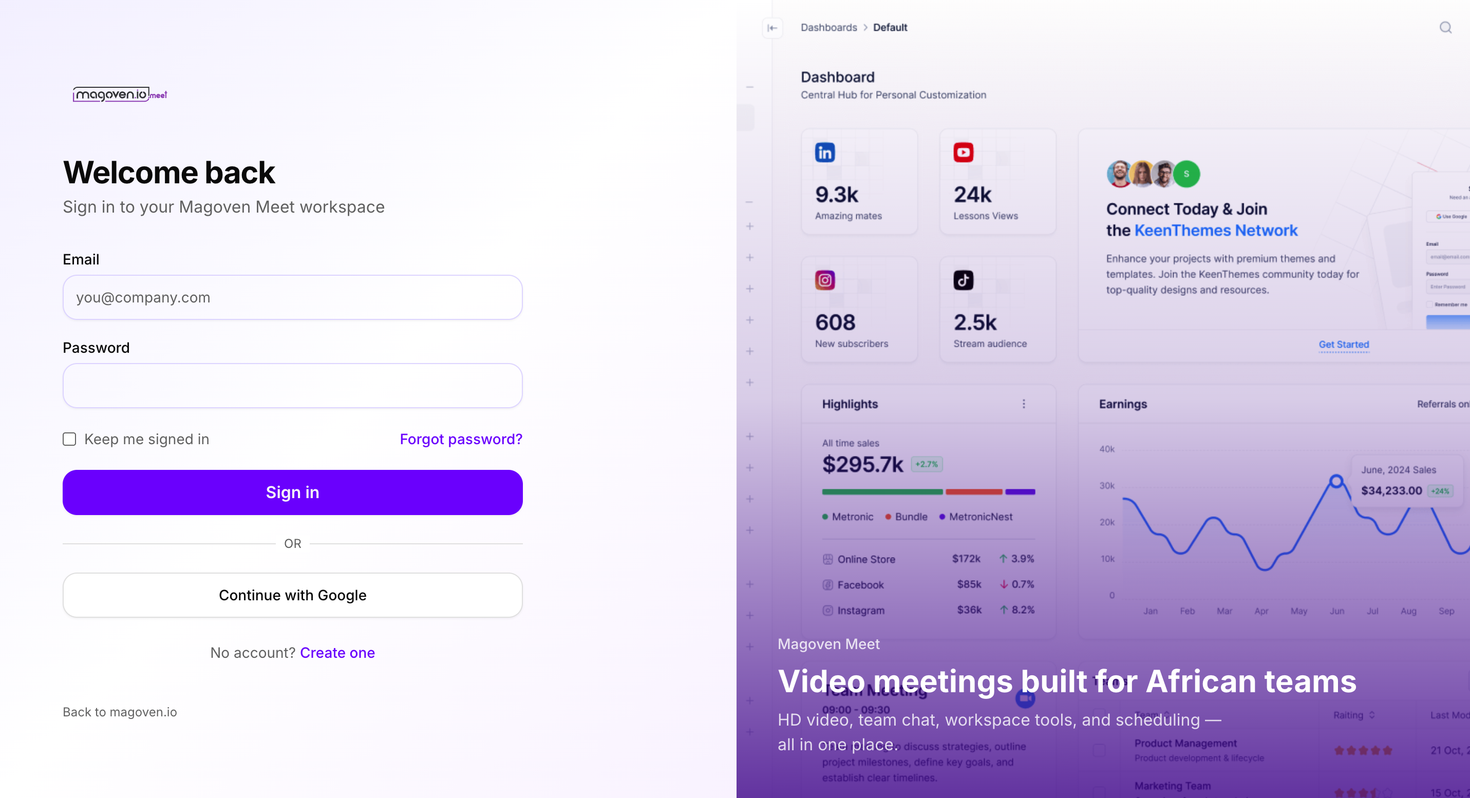 Magoven Meet dashboard